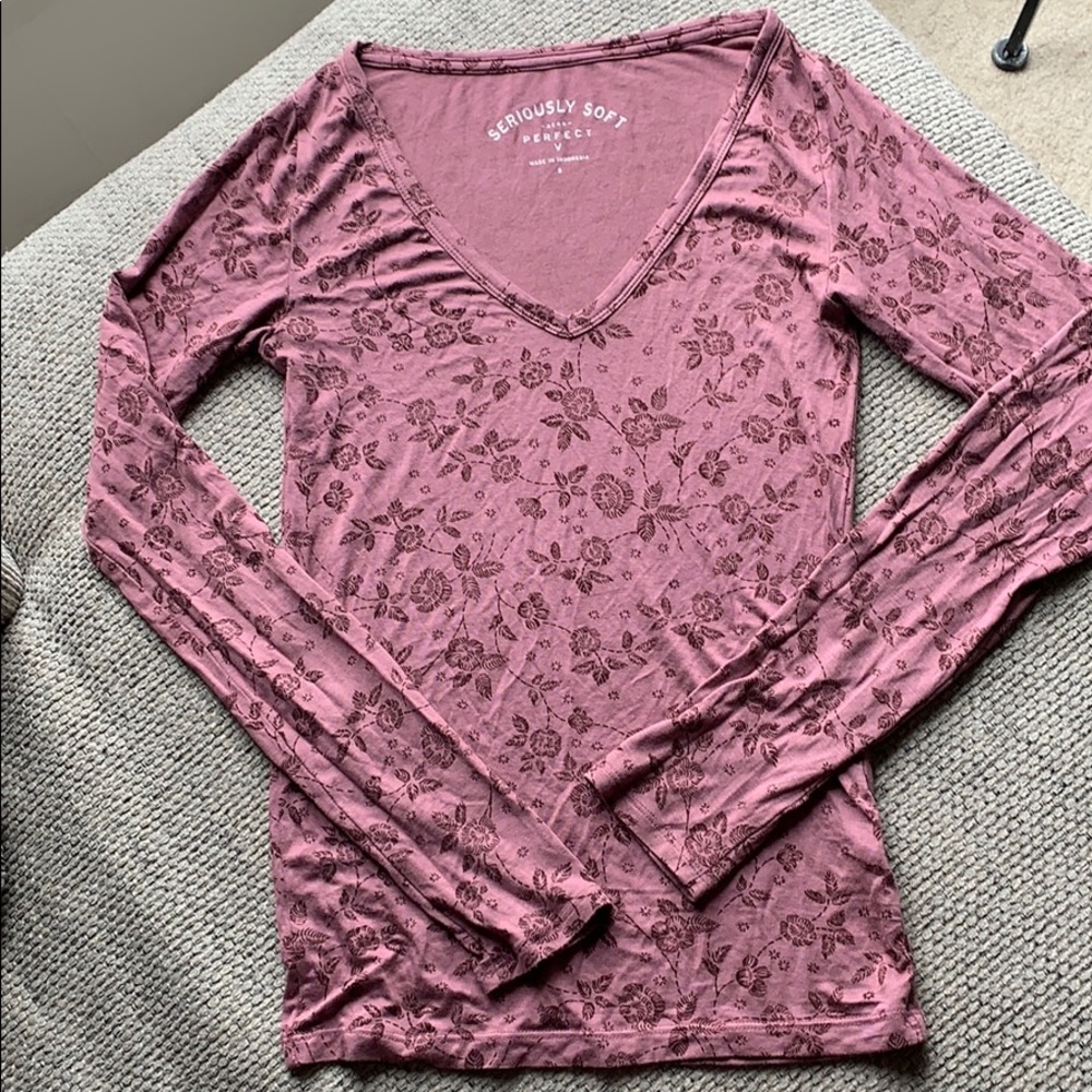 Floral VNeck Long Sleeve Tee